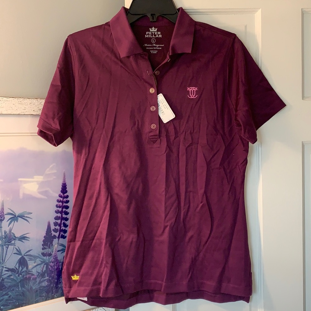 Peter Millar large plum moisture Mgmt golf shirt. NWT!!